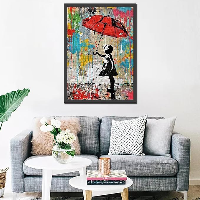 Tucocoo Red Umbrella Girl Jigsaw Puzzle 1000 Pieces Puzzles for Adults, Abstract Banksy Style Jigsaw Puzzles for Challenging Family Activity Games Colorful DIY Handwork Puzzle for Home Decor Gifts