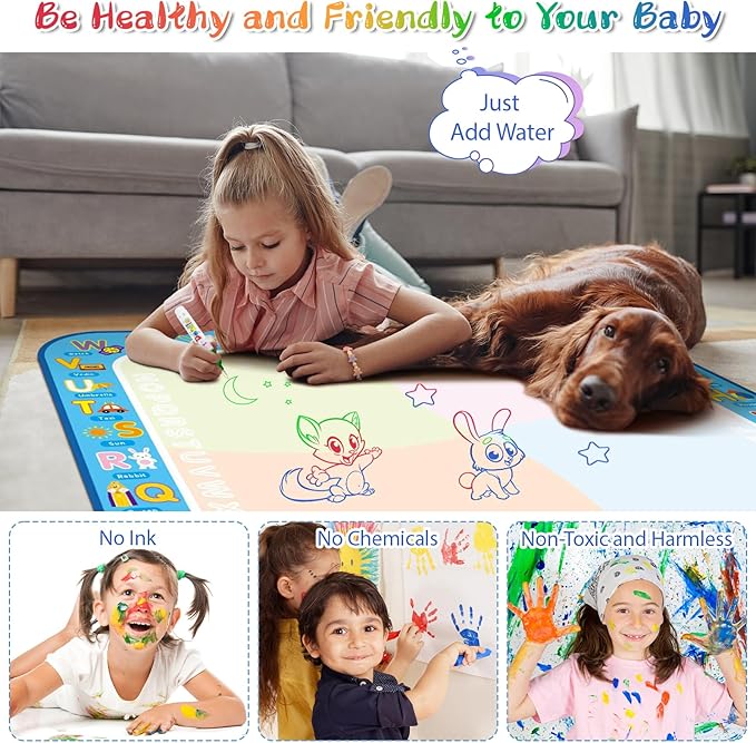 Water Doodle Mat Kids Mess Free Coloring Doodle Mat Toddlers Educational Toys for 3 4 5 6 7 8 Years Old with Magic Pens 2025 Educational Toys Birthday