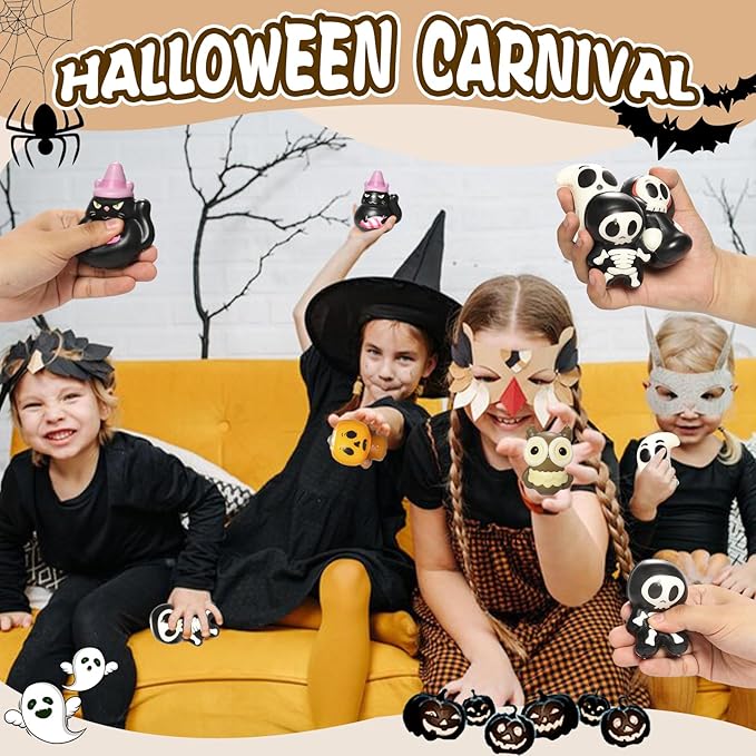 New 6 Packs-Halloween Squishies Toys Slow Rising, Gift Box Includes Ghost: Vampire,Pumpkin,Skull,Black Cat,Mummy,Bat, Halloween Soft Stress Relief Toys for Girls,Boys,Kids Party(6pcs-3)