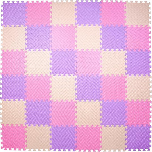 36 Tiles Foam Play Mat for Baby, 0.4 Inch Thick Foam Interlocking Floor Mats, Soft Non-Toxic Baby Playmat, Solid Colored Puzzle Play Mat Kids Floor Mats for Toddler(Pink/Beige/Purple)
