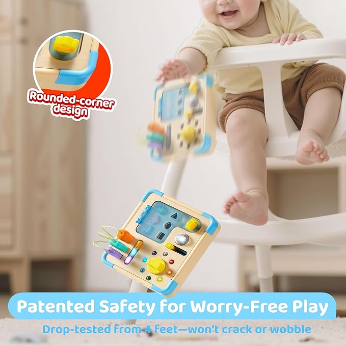 Electronic Busy Board – Montessori Learning Toddler Toy, 15 LED Lights & 9 Sound Effects, 5 Interactive Switches & Plugs, Sensory, Fidget, Travel Activities, Early Development, Baby Toys Age 18M+ Old