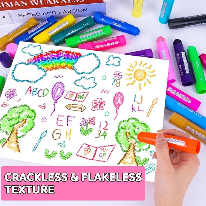 Solid Tempera Paint Sticks 48 Colors, Washable Paint Sticks Bulk, Quick Drying, Non-Toxic, Rainbow Colors Tempera Stick for Kids Toddler, No Mess Art Supplies for Paper Wood Glass Ceramic Canvas