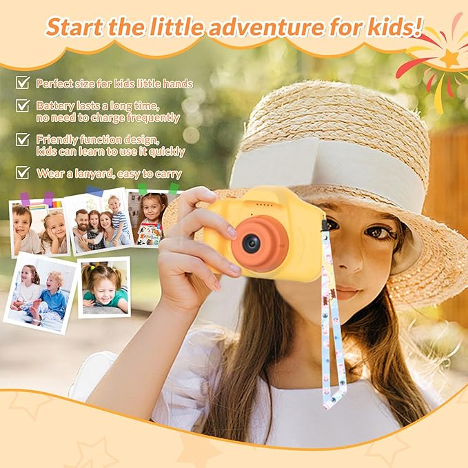 Mafiti Kids Camera,26MP HD Mini Selfie Digital Camera for Kids,Toddler Camera1080P Video,Outdoor Toy for Holiday,Birthday Xmas Gift for 3-8 Years Old Girl Boy (Orange)