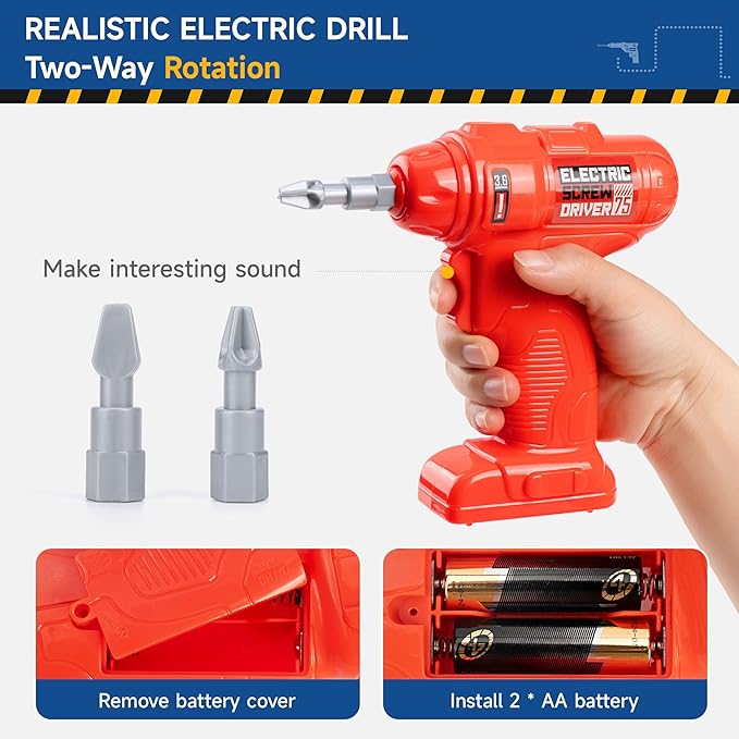 Kids Tool Bench with 138 Realistic Tools, Electric Drill, Stickers - Pretend Play Learning Gift for Boys & Girls Age 3-5