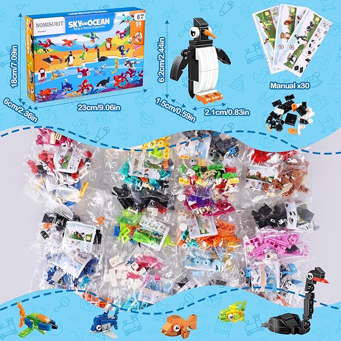 24 Pack Party Favors for Kids, Ocean Animals Building Block Sets, Small Building Bricks Toy for Goodie Bags Stuffer Classroom Prizes, Christmas Birthday Gift for Boys Girls Ages 6-12