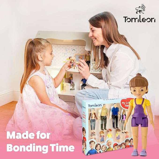 Dollhouse People, Bendable Dollhouse Family Set – 9 Poseable Figures Including Grandpa, Grandma, Mom, Dad, Sister, Brother, Cousins, and a Baby Girl – Perfect for Dollhouse Play and Imaginative Fun