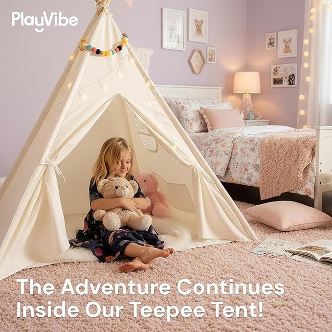 PLAYVIBE Princess Tent - 55 x 53 in, Toddler - Starry LED Lights Kids Tent - Cozy Indoor Playhouse - Portable & Easy Assembly Toddler Playhouse