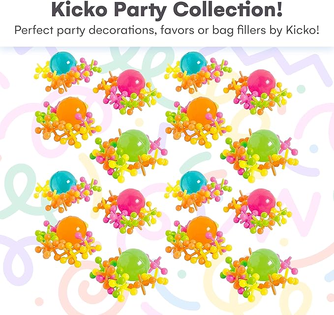 Kicko Plastic Jacks Set Jacks Game - Assorted Neon Colors - Pack of 16-10 Jacks and 1 Ball Per Pack, Jacks and Balls are 1 Inch, Classic Game Set - for Kids, Party Favors, Fun, Toy,