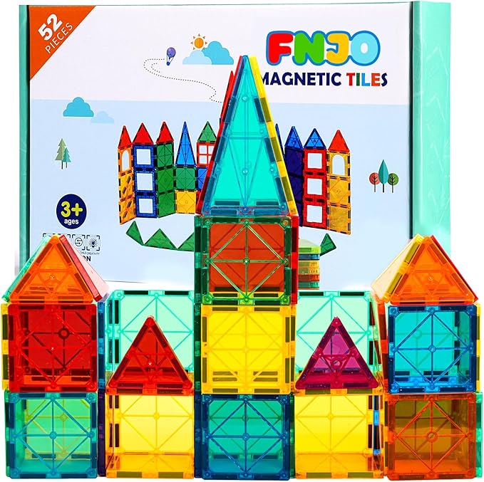 FNJO Magnetic Tiles, 52 PCS Magnet Building Set, Magnetic Building Blocks,Construction STEM Toys for Kids