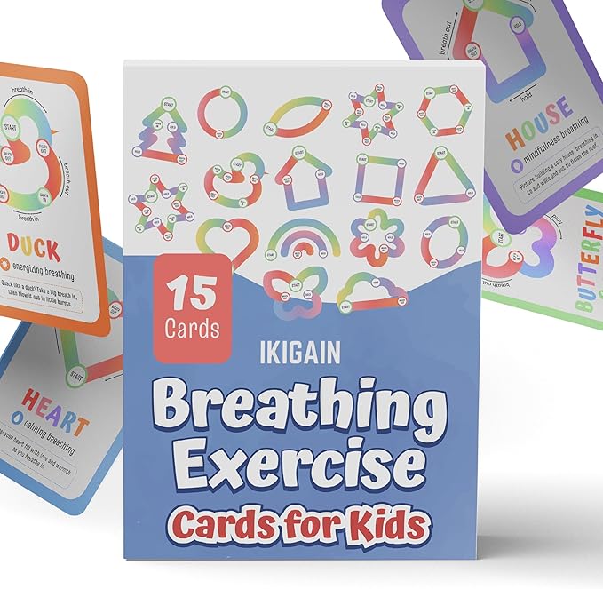 Breathing Exercise Cards for Kids -Montessori Flash Cards for Mindfulness Calm Down Corner Kit- Breathing Exercises for Anxiety Relief-