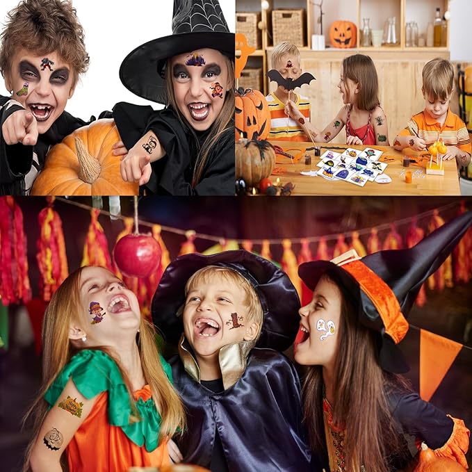 102 PCS Halloween Individually Wrapped Temporary Tattoo for kids - Pumpkin/Ghost/Candy Temporary for Girls Boy Body Arm Shoulder Tattoos Stickers,Halloween Decorations,Party Supplies