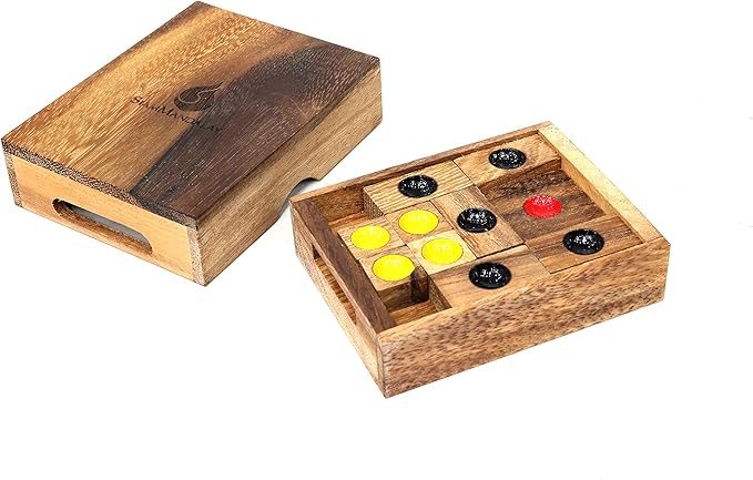 Setting Sun: STEM Sliding Block Puzzle AKA Huarong Dao or Klotski from SiamMandalay with SM Gift Box(Pictured) Improve Critical Logical Thinking with an Eco Friendly Handmade Educational Game