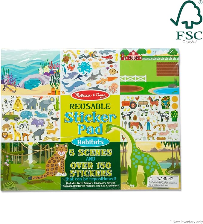 Melissa & Doug Reusable Sticker Pad: Habitats - 150+ Reusable Stickers - FSC Certified