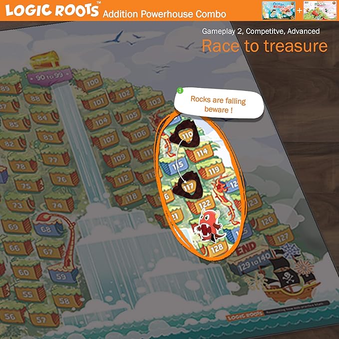 Addition Games - Pack of 2, Mountain Raiders and Ocean Raiders, Math Board Games and STEM Toys for 5- 9 Year Olds, Educational Gift for Kids, Homeschoolers, Kindergarten and Up