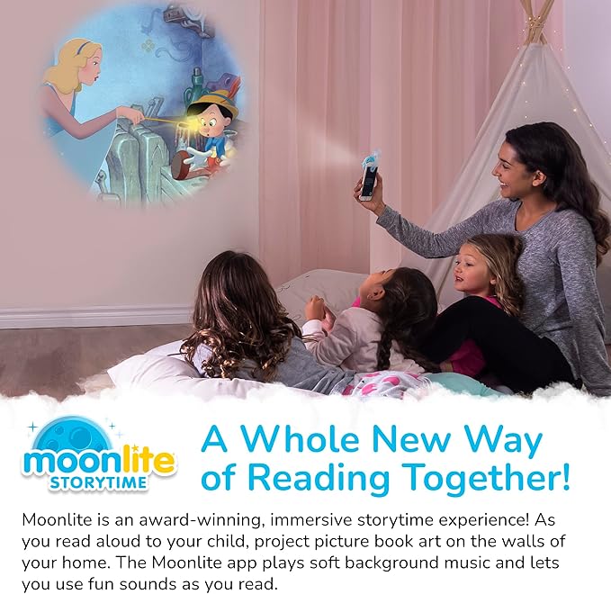 Moonlite Storytime Mini Projector with 10 Classic Stories, A Magical Way to Read Together, Digital Storybooks, Fun Sound Effects, Learning Gifts for Kids Ages 1 and Up