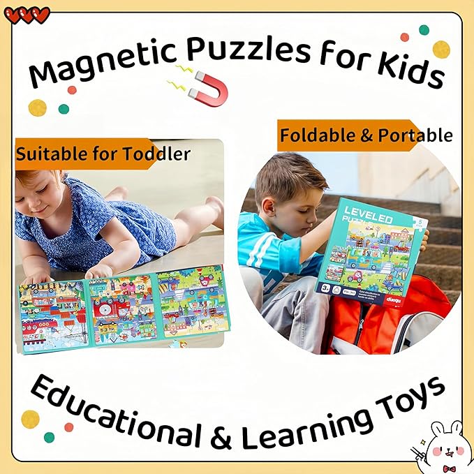Magnetic Puzzles for Kids 4-6, Toddler Magnet Puzzles Travel Games for Kids Ages 3-5, Learning Toy Matching Games for Road Trip Car Activities, Valentine Gift for Kids Birthday Present (City)