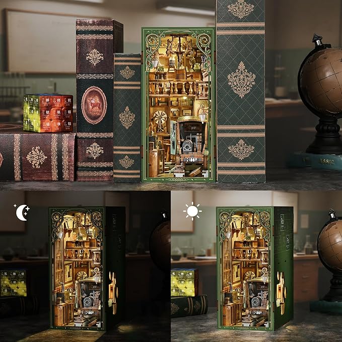 DIY Book Nook Kit, 3D Puzzles for Adults, Miniature Dollhouse Booknook Kit with LED Light, Gifts for Book Lovers (The Radium Lady)