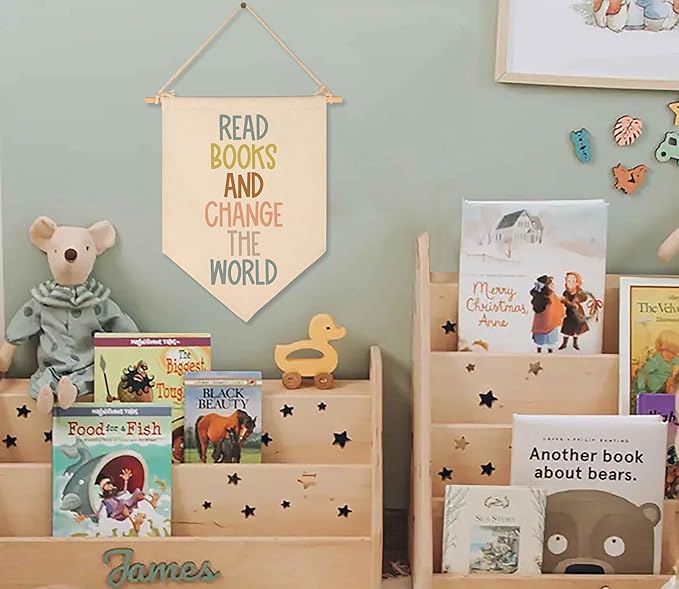 Read Books And Change The World-Classroom Decor-Inclusive Classroom Decor-Welcome Gift-Teacher Gift-Canvas Hanging Pennant Flag Banner Wall Sign Decor Gift-Birthday Christmas Gift