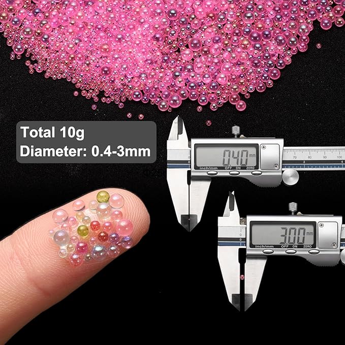 Iridescent Glass Tiny Bubble Beads, 0.4-3mm 10g No Hole Micro Mini Round Watermelon Pink Water Droplets Beads - Applications: for Resin Filler, Nail Art, Dollhouse Bath Tub