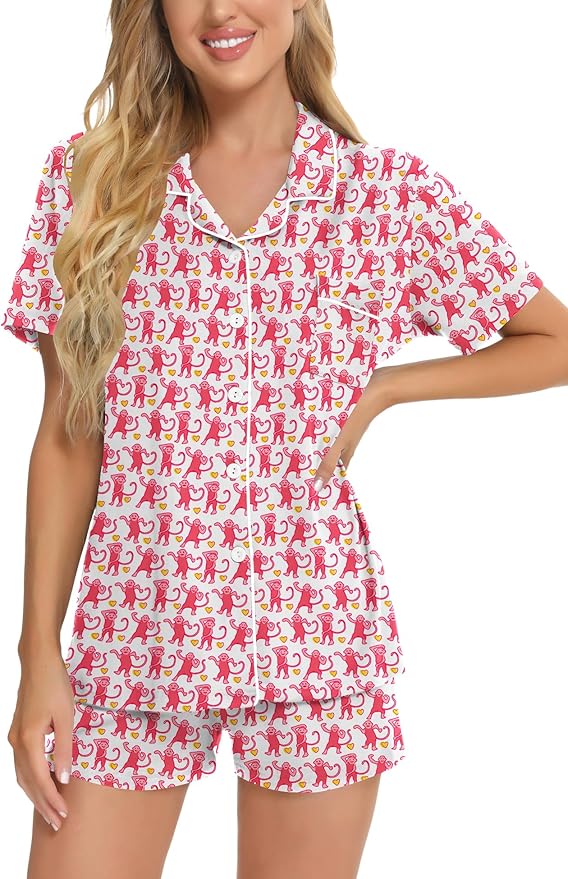 SWOMOG Womens Button Down Pajamas Set Short Sleeve Sleepwear Bride Soft Pj Lounge Sets XS-3XL