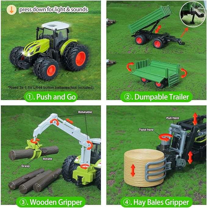 46Pcs Farm Toys, Tractor Toy w/Lights & Sound, Animals Toys for 3 4 5 6 7 8+ Year Old Toddler Girls Boys Kid, Figures Farmer Vehicle Truck Fence Playset Educational Learning Toys