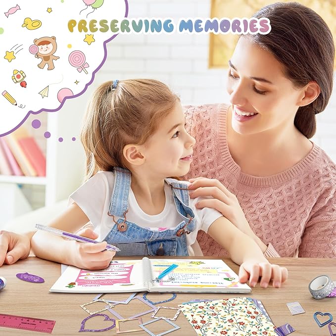 PERRYHOME DIY Journal Kit for Girls Ages 8-14, DIY Girl Journal Set for Teenage Girls Scrapbook & Diary Kits, Journaling Art Crafts Kit Teen 8 9 10 11 12 13 14 Year Old Girl Birthday Gifts - Purple