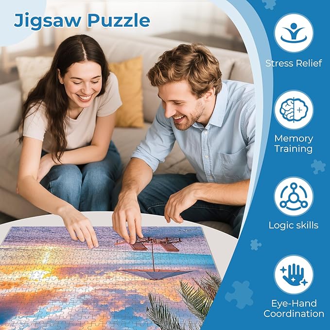 Puzzles for Adults 500 Pieces,Hawaiian Sunset Beach Puzzle for Adults,500 Pieces Tropical Ocean Sunrise Puzzles,Beach Chair Jigsaw Puzzle,Perfect for Game Night Giving Puzzle,20.5x15 in