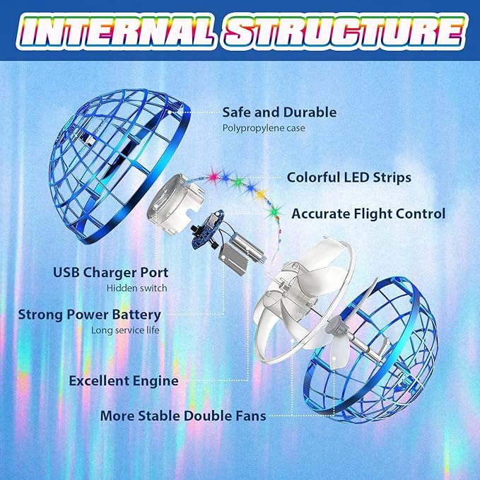 2025 Flying Orb Ball - AI Cool Novelty Gift Galaxy Boomerang Hand Drone Magic Floating Orbit Hover Mini Outdoor Fidget Toy for Boys Girls Teens Kids Blue