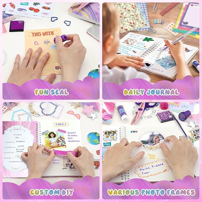 PERRYHOME 2-Pack DIY Journal Kit for Girls - 200+Pcs Journal Set for Tween & Teen Girls, Journaling Art & Crafts Kits, Ideal Gifts for 8 9 10 11 12 13 14 Year Old Girl, Scrapbook & Diary Supplies Set