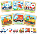 Benresive Wooden Toddler Puzzles, Montessori Toys for 1 2 3 Year Old Boys, Toys for 1 2 3 Year Old Boy Birthday Gifts, 6 Pack Vehicle Toddler Learning Educational Puzzles