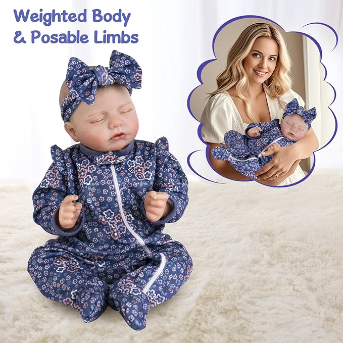 Aori 20 Inch Weighted Reborn Baby Doll - Hyper Realistic Lifelike Newborn Girl with Outfit, Collectible Soft Body Baby Doll for Girls Age 3 for Christmas/Birthday