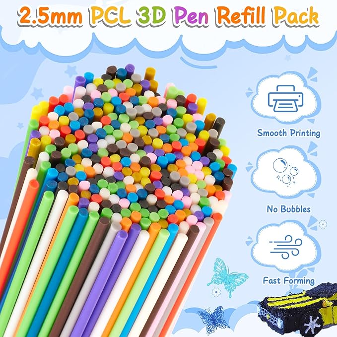 300 Pieces 3D Pen Refills Pack for 3Doodler Start+ Pen 15 Colors 2.5 mm Low Temperature 3D Pencil PCL Filaments Not Compatible with Other 3D Printing Pens