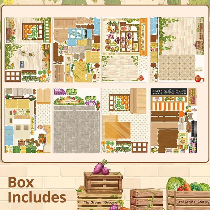 Cutefun Book Nook Kit - DIY Miniature Dollhouse Kit for Adults and Teens, Fruit & Vegetable Store Mini House Building Kit with LED Bookshelf Insert Decor Creative Gifts (The Greens’ Grocery)