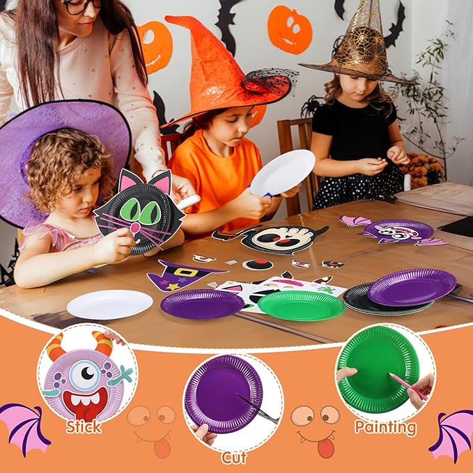 24 Pcs Arts and Crafts for Kids, Halloween Plate Craft Kits Christmas Arts Craft Animal DIY Plate Kit for Halloween Xmas Holiday Party Girl Boy Preschool Classroom DIY Project(Funny)