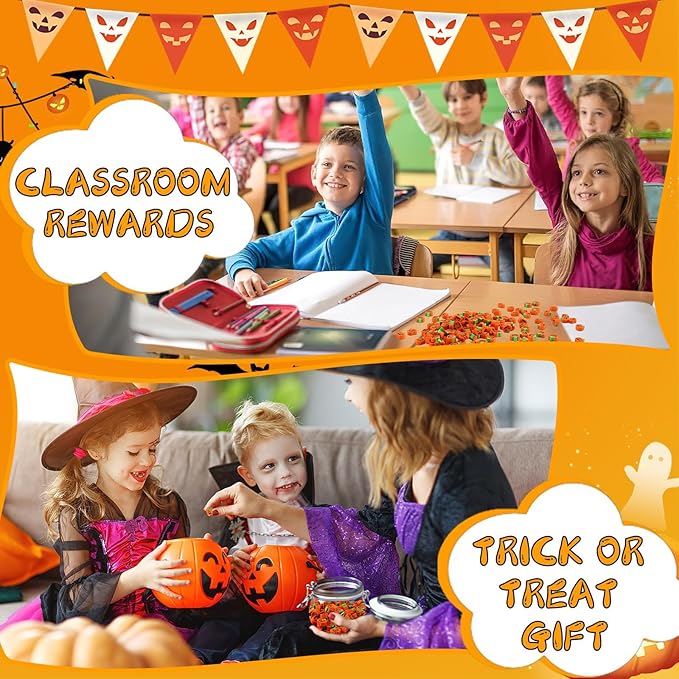 JUNEBRUSHS 150 Pcs Halloween Mini Erasers, Cute Small Pumpkin Erasers Bulk for Kids Trick or Treat Halloween Party Favors, Students Homework School Classroom Rewards Prizes