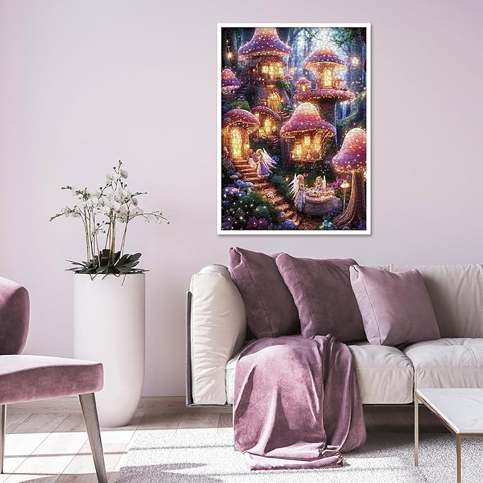 Mushroom Forest Fantasy Puzzle 1000 Pieces for Adults, Magic Fairy House Nature Jigsaw Puzzle, Plant Fungi Elf Puzzles
