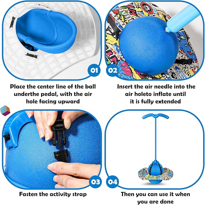 BoterLun Pogo Jumper with Handle, Pogo Ball Pogo Stick with an Air Pump,Trick Board Balance Board for Kids Ages 6 & Up and Adults,
