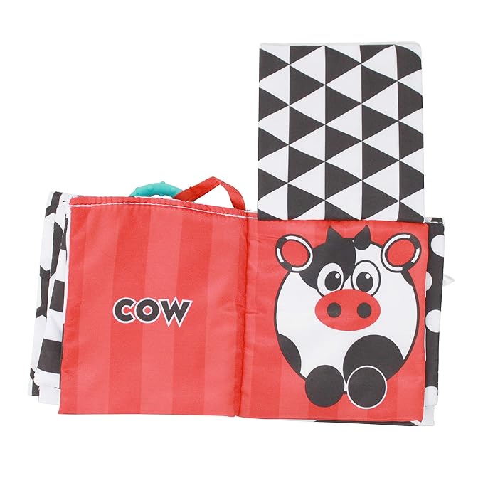 Sassy Peek-a-Boo Activity Book with Attachable Link for On-The-Go Travel, Sensory Play, Black & White, Ages 0+ Months (Pack of 12)