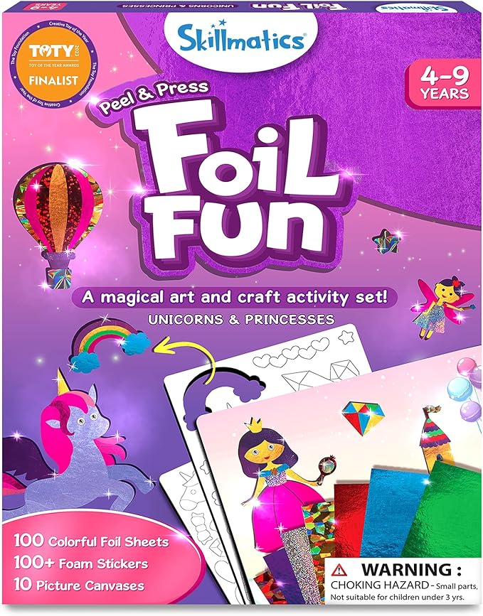 Skillmatics Foil Fun - Unicorns & Princesses, No Mess Art for Kids, Craft Kits & Supplies, DIY Creative Activity, Travel Toys, for Ages 4, 5, 6, 7, 8, 9