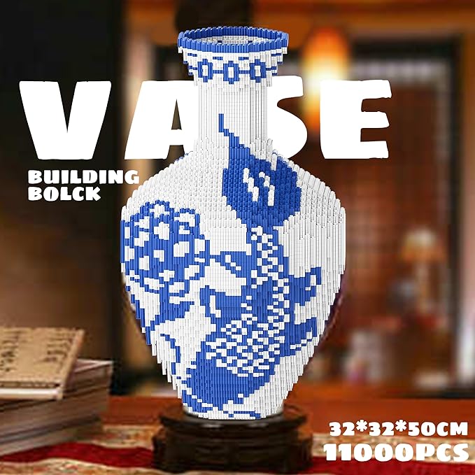 AIYIMUSIDEEN Vase Building Blocks, Blue and White Color Matching Fish Patterns, high Difficulty, Suitable for Adults (11000PCS)