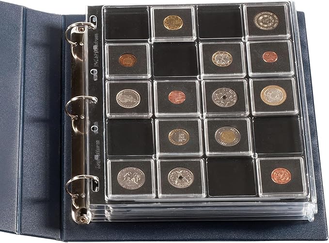 Lighthouse - Coin Album Set with ENCAP 5 Pages for Quadrum Snaplocks, Fits 100 2"x2" Coin Holders with Matching Slipcase - Blue