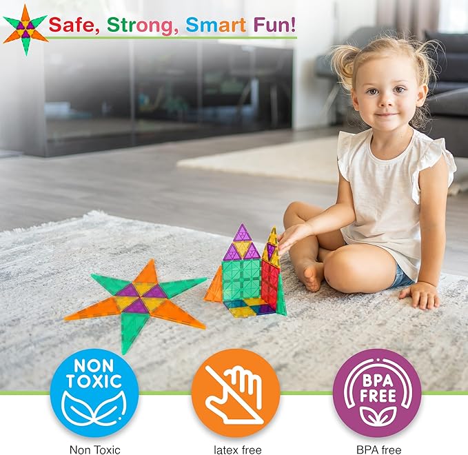 Tigerdoe 100 PCS Magnetic Tiles Set, Educational and Creative Magnetic Building Tiles for Kids, Fun,and Interactive 3D Construction Play Toy for Kids, Montessori Learning and Sensory Development Toys