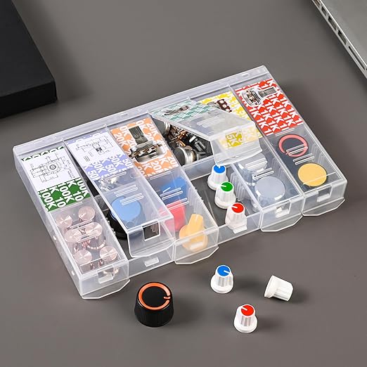 EEEEE 75pcs Potentiometer kit with Rotary knobs 1k 5k 10k 20k 50k 100k Guitar Pedal Potentiometer Assortment kit Potentiometer Linear Rotary (75pcs Potentiiometer with Knobs)