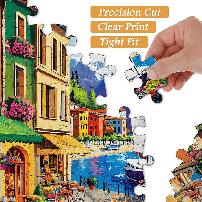 PICKFORU Seaside Puzzles for Adults - 1000 Pieces, Vintage Beach & Small Town Holiday Puzzles as Wall Decor