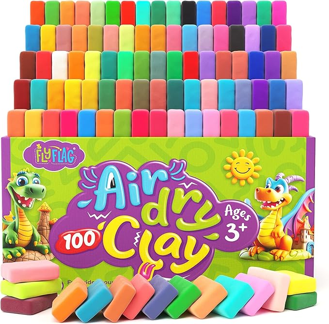 FlyFlag Air Dry Clay - 100 Colors, Ultra Light and Soft, Non-Toxic Modeling Clay for Kids with Tools and Tutorials, for Creative Play and Learning