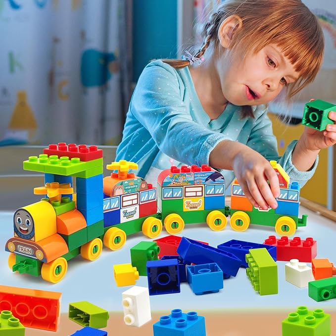 90 Pcs Classic Building Blocks Set for Toddlers 3-6, Large Building Bricks Train Educational Toy STEM Toys Compatible with Major Brands Gift for Kids