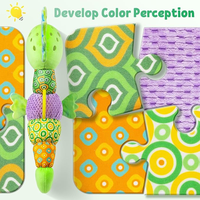 LIGHTDESIRE Baby Toys Musical Seahorse,Infant Stuffed Animal Toys with Crinkle and Rattles,Soft Sensory Toys with Textures for Tummy Time Newborn Boys Girls 0 3 6 12 Months(Green)