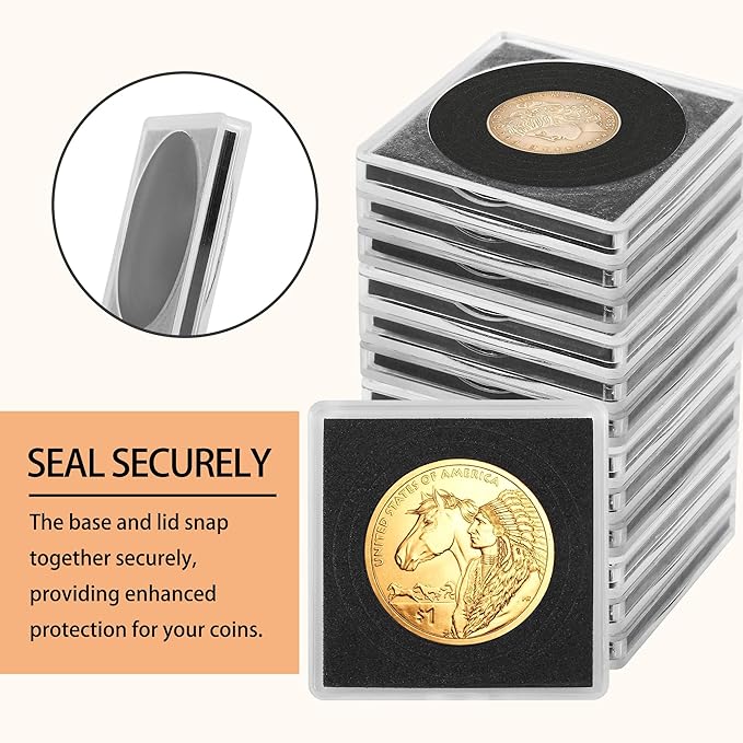 20 Pcs Coin Holders for Collectors, Clear Coin Cases with 5-Size Sponge Gaskets 20/25/30/35/40mm, Plastic Coin Slabs and Coin Protectors for Silver Dollar Collectors Collection Supplies, Black