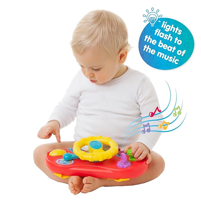 Playgro Drive & Go Steering Wheel Toy - Interactive Toddler Toy for Car Seat, 1 to 3 Years - Enhances Motor Skills, Role Play, & Active Learning - Baby Car Seat Toys with Lights, Sounds, & STEAM