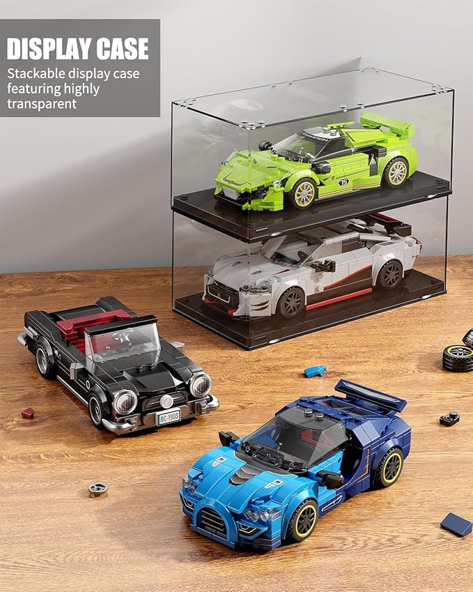 Super Sports Car Building Block Set with Display Case, Speed Race Car Building Kit, Collectible Model, Christmas Birthday Gift for Adults and Kids 6 and up (338pcs)